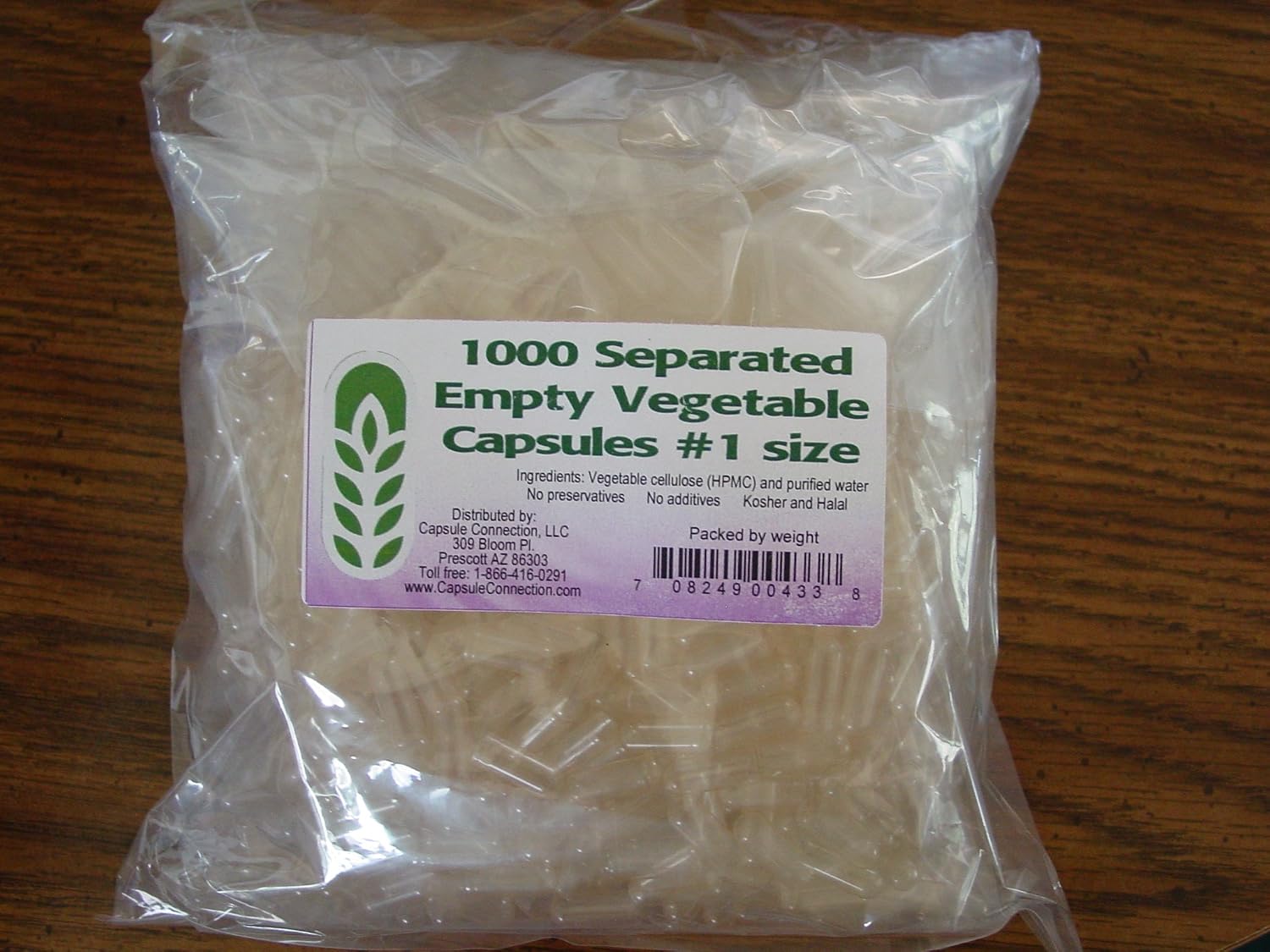Capsule Connection 1000 Cápsulas Vegetales Vacías Separadas, Tamaño #1, Bolsa de 1000 Unidades
