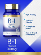 Carlyle Vitamina B1 100mg - 300 Comprimidos (Tiamina HCl) para Mujer y Hombre