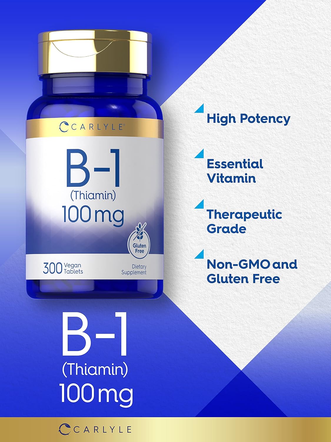 Carlyle Vitamina B1 100mg - 300 Comprimidos (Tiamina HCl) para Mujer y Hombre