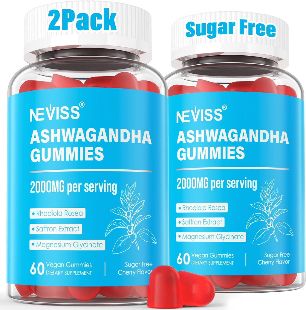 NEVISS Gominolas de Ashwagandha, Magnesio, Rhodiola Rosea y Vitamina B6 - 2000mg - Sin Azúcar