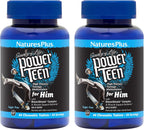 NaturesPlus Power Teen para Él - Multivitamínico para Adolescentes, Wild Berry, 60 Comprimidos Masticables (Pack de 2)