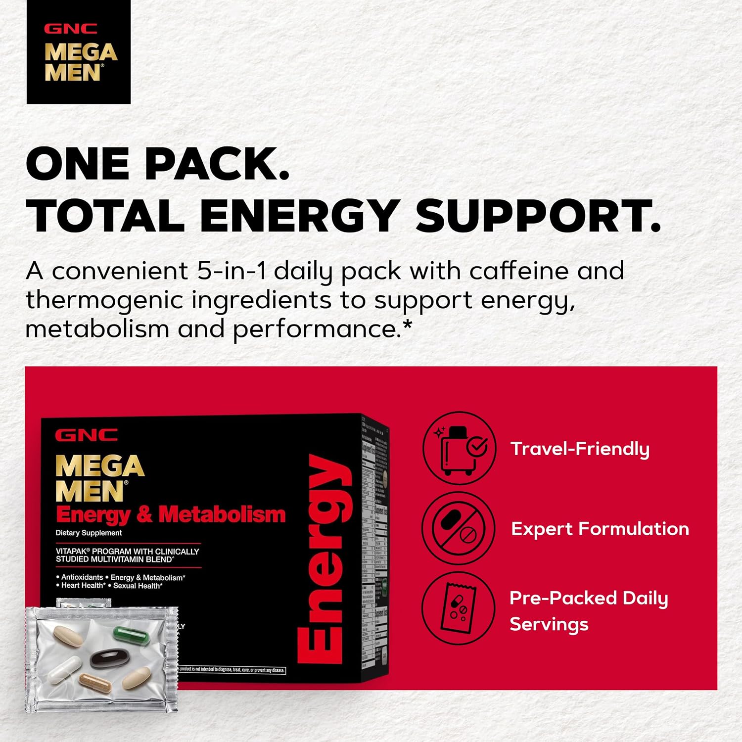 GNC Mega Men Energy and Metabolism Vitapak – 30 Paquetes Diarios