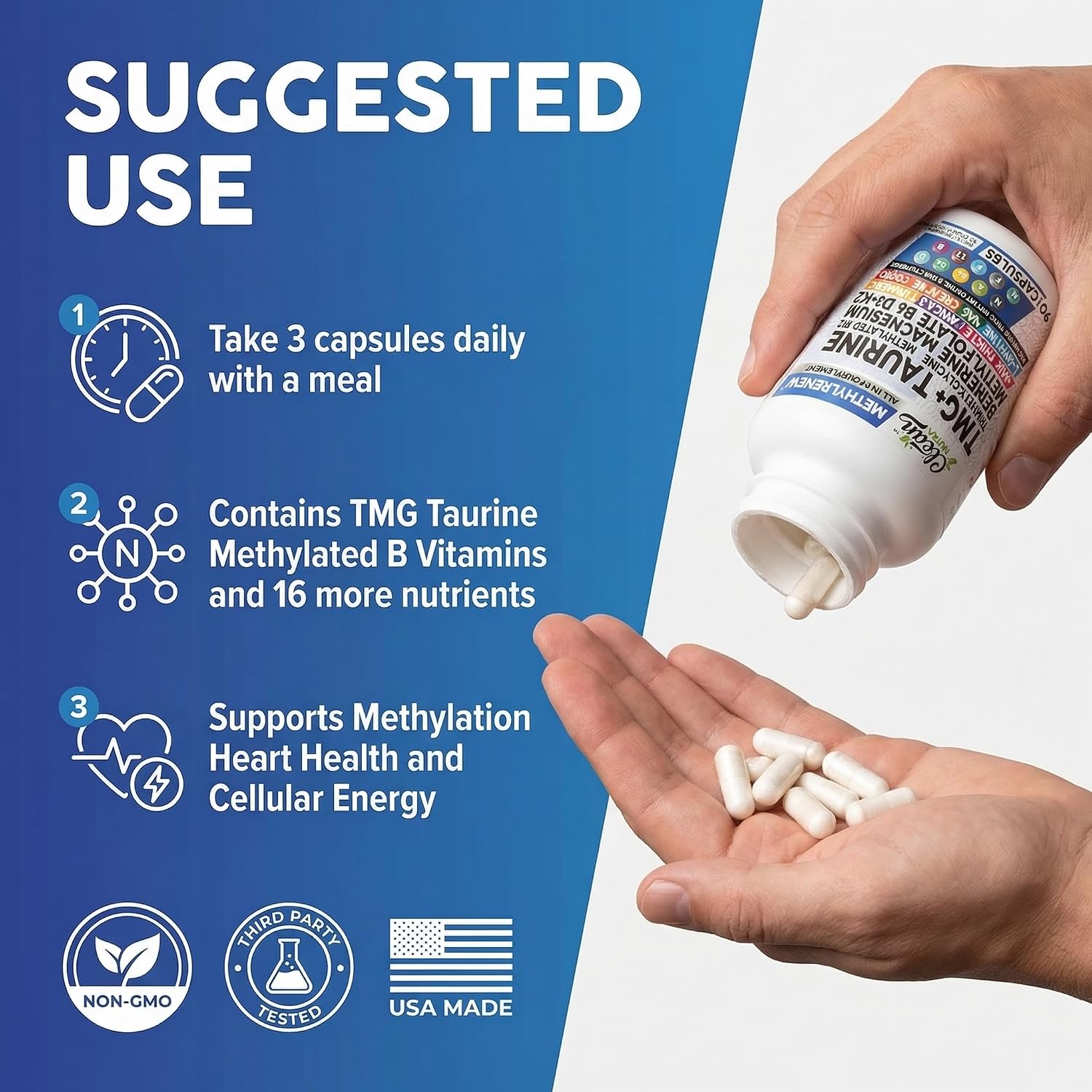 Clean Nutra TMG 1000mg - Multivitamínico Metilado para Mujeres y Hombres
