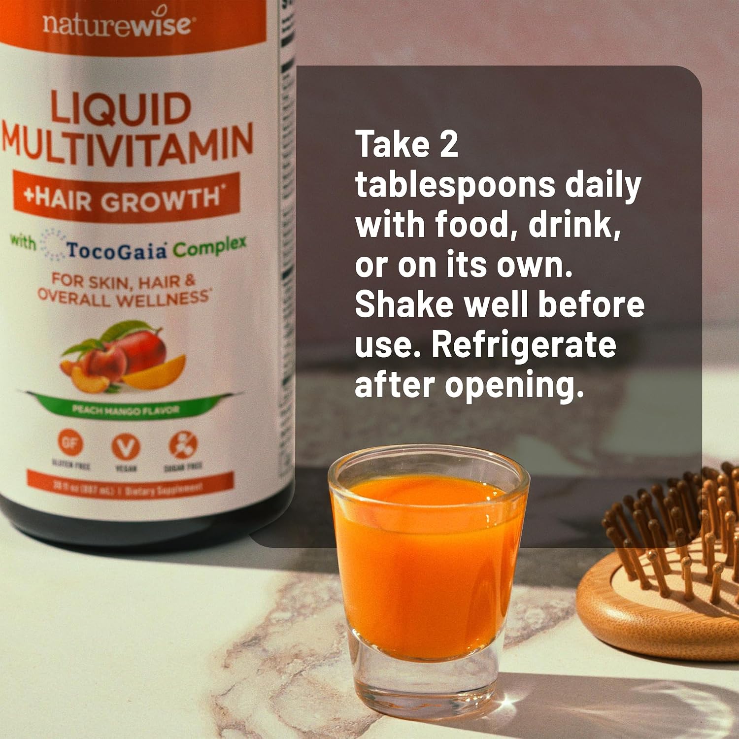 NatureWise Multivitamínico Líquido para el Crecimiento del Cabello con TocoGaia® - Sin Azúcar, Vegano - 887 ml