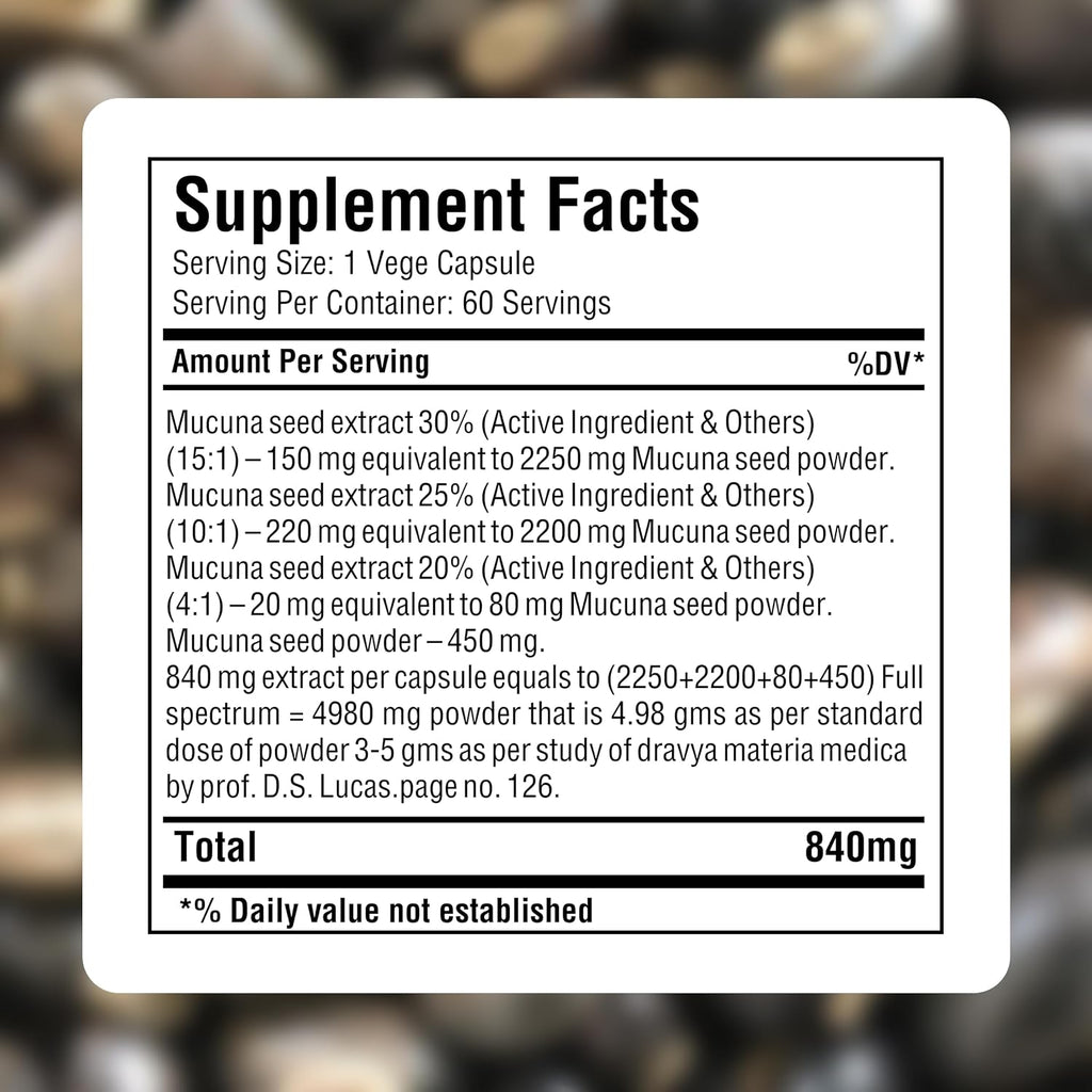 Herbsforever Mucuna Pruriens (Frijol Terciopelo) Extracto Extra Fuerte 15:1 - 60 Cápsulas Veganas