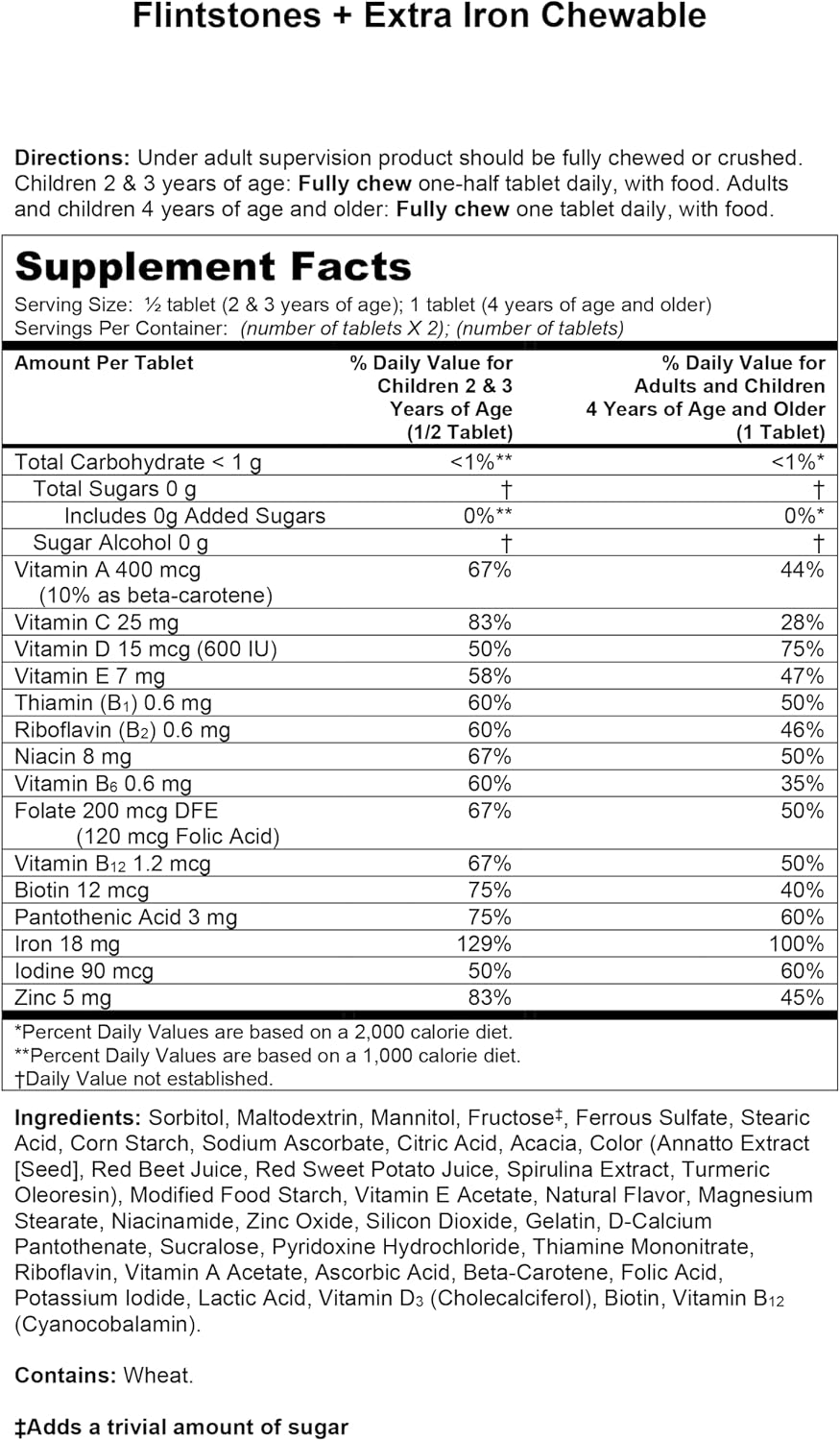 Flintstones Multivitamínico Masticable para Niños con Vitamina C, D, B12 y Hierro, 90 Comprimidos