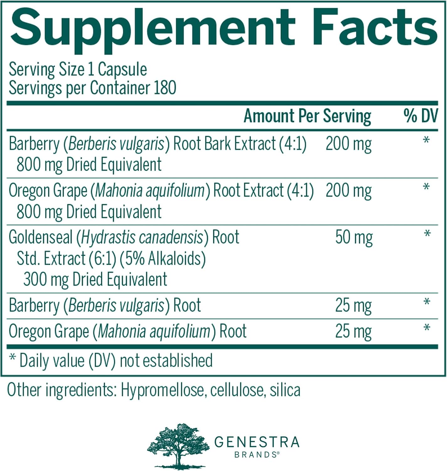 Genestra Brands Fórmula Berberis – Suplemento Herbal con Agracejo, Sello de Oro y Uva de Oregón – 180 Cápsulas