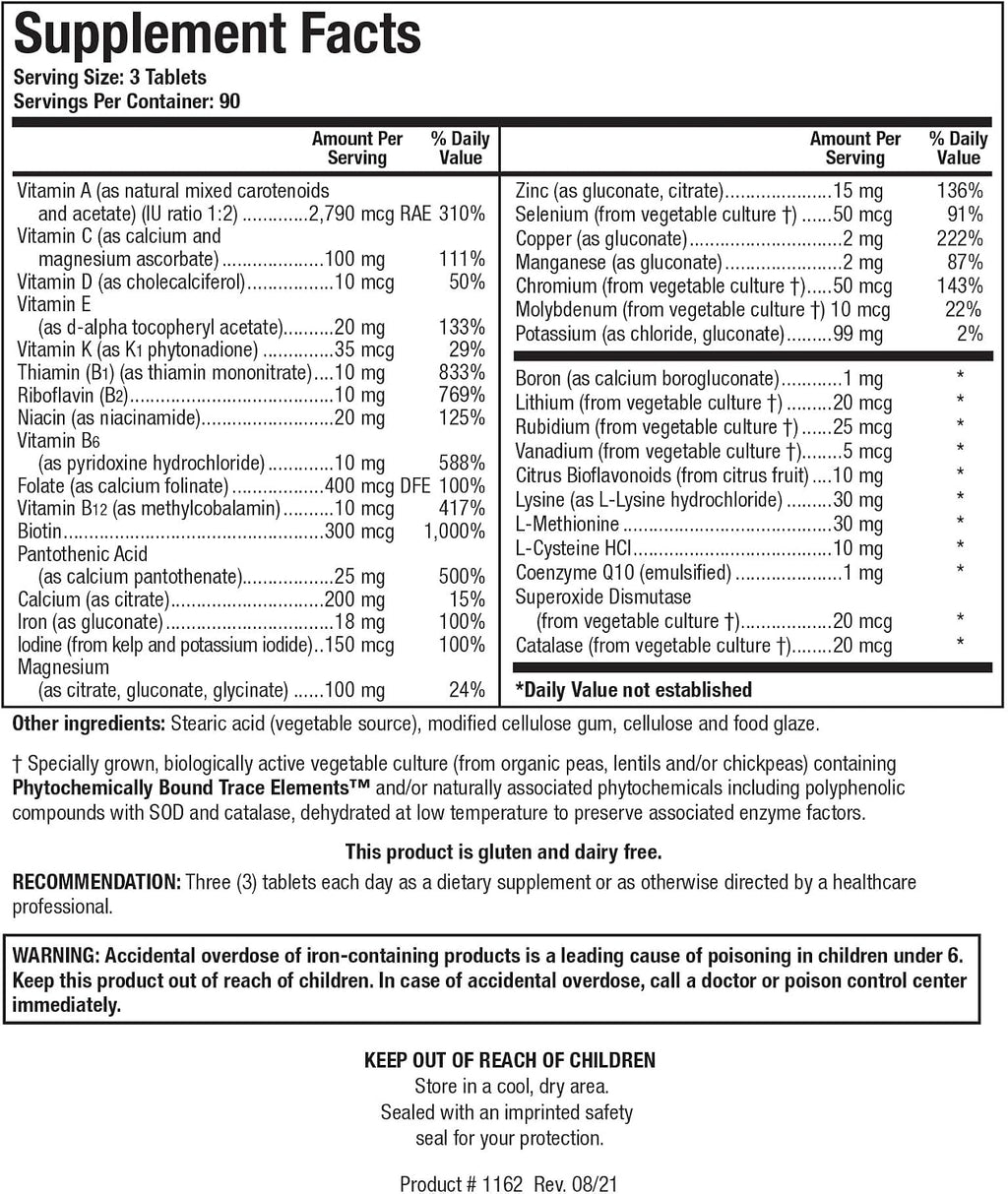 Bio-Multi Plus - Complejo Multivitamínico y Mineral con Minerales Traza de Origen Vegetal, 270 Comprimidos