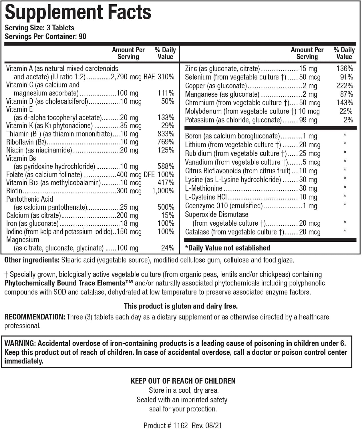 Bio-Multi Plus - Complejo Multivitamínico y Mineral con Minerales Traza de Origen Vegetal, 270 Comprimidos