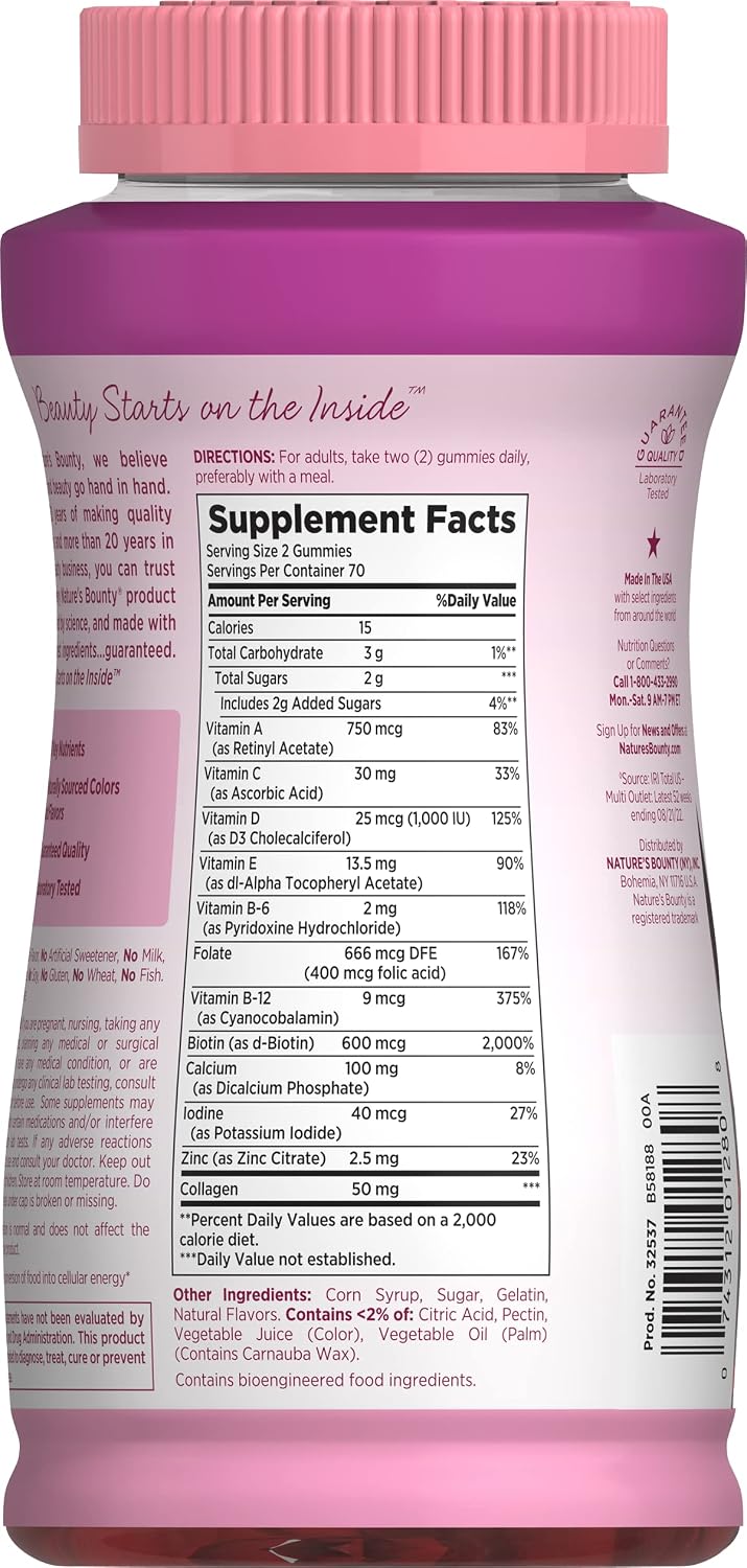 Nature's Bounty Optimal Solutions, Gominolas Multivitamínicas para Mujeres, Sabor Frambuesa, 140 uds (70 dosis)