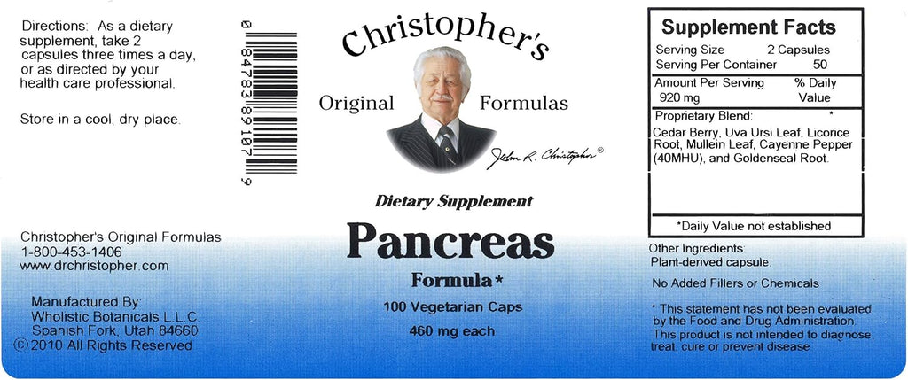 Dr. Christopher's Formulas Pancreas Formula - 100 Cápsulas Vegetales