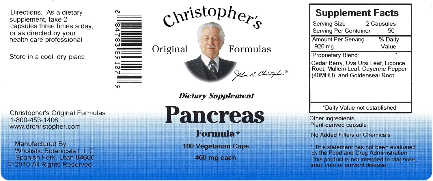 Dr. Christopher's Formulas Pancreas Formula - 100 Cápsulas Vegetales