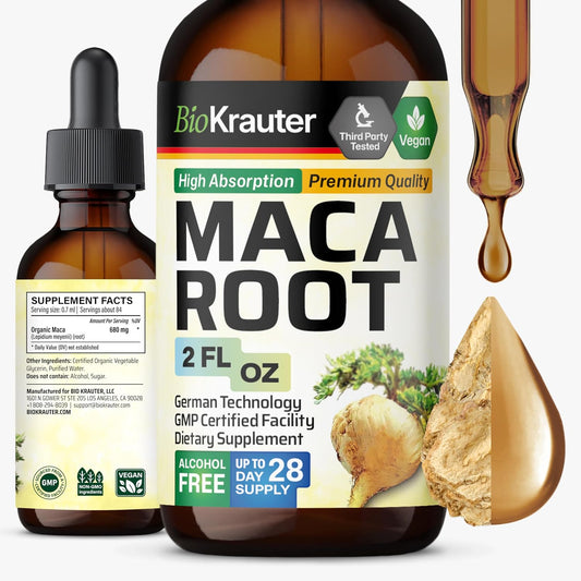 BIO KRAUTER® Maca Root for Women and Men - Vegan Maca Root Liquid Drops 680 mg for Drive & Active Lifestyle Support - 2 Fl.Oz., 28-Day Supply, Non-GMO, Alcohol & Sugar Free Herbal Supplements