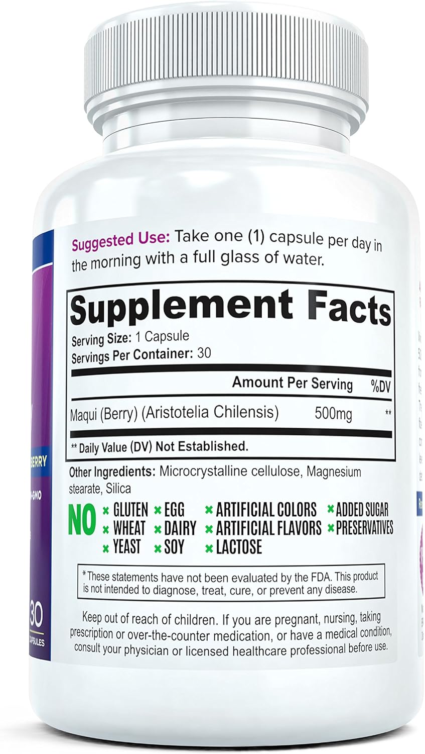 Cápsulas de Extracto Puro de Baya de Maqui (500 mg, 30 cápsulas)