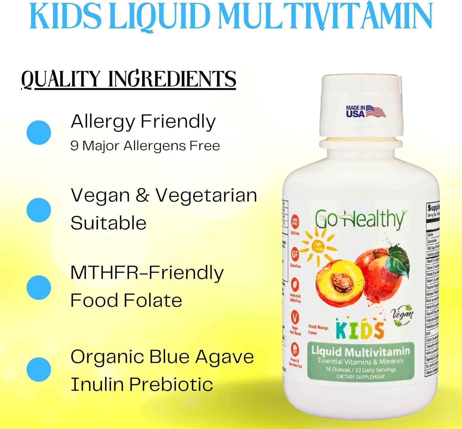 Go Healthy Kids Multivitamínico Líquido | Sabor Melocotón Mango | 30-60 Dosis