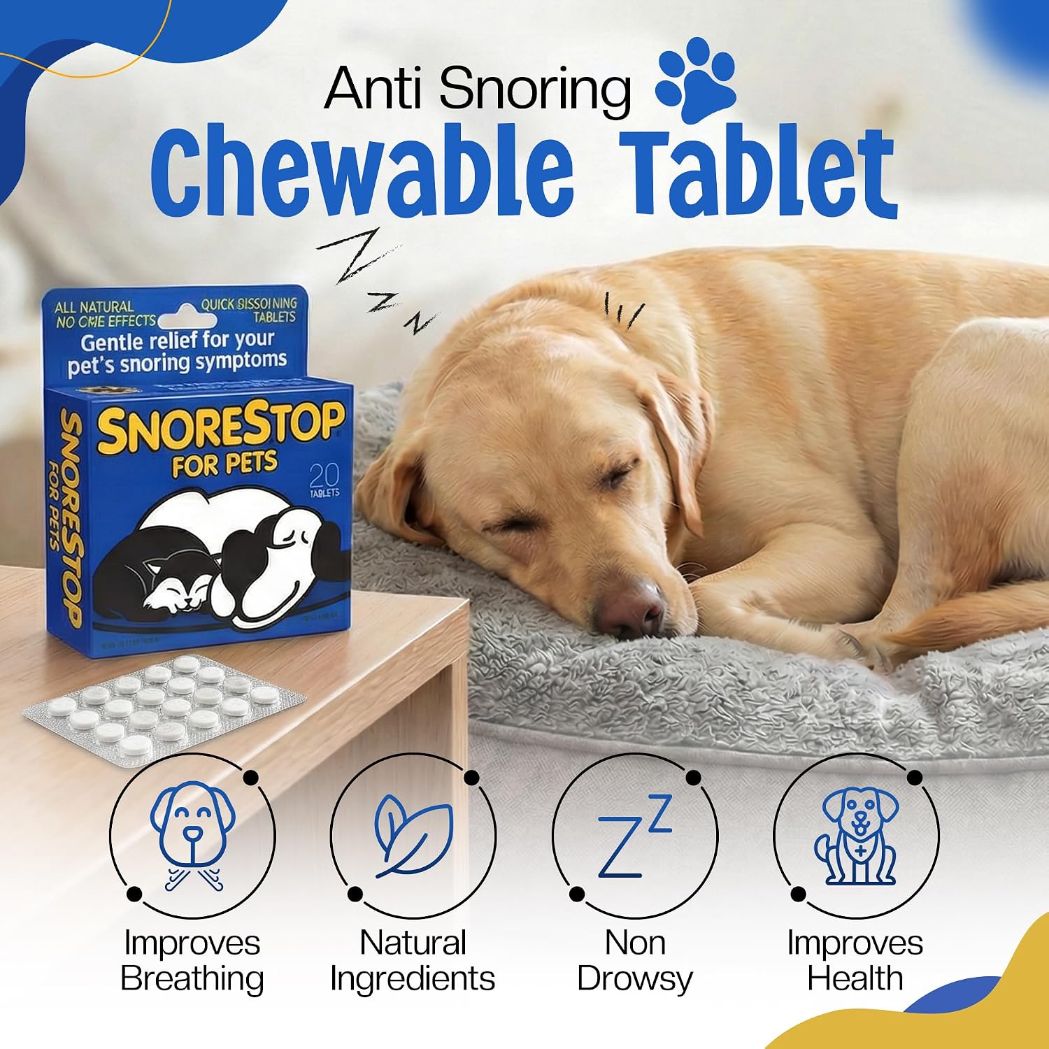 SnoreStop para Mascotas - 20 Comprimidos Masticables - Solución Natural Antirronquidos