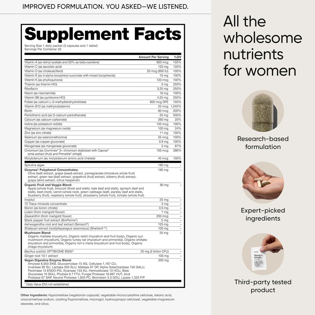 Multivitamínico para Mujeres, Complejo Todo en Uno con Vitamina B12, A, C, Biotina, D, E, Folato, Magnesio — 77 Nutrientes para la Salud General, Cabello y Piel, Energía, Suministro de 30 Días