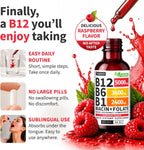 NUSAVA Complejo B Líquido con Vitamina B12, B6, B1, Niacina y Folato - Metilcobalamina 5000 mcg, Sabor Frambuesa, 80 Dosis