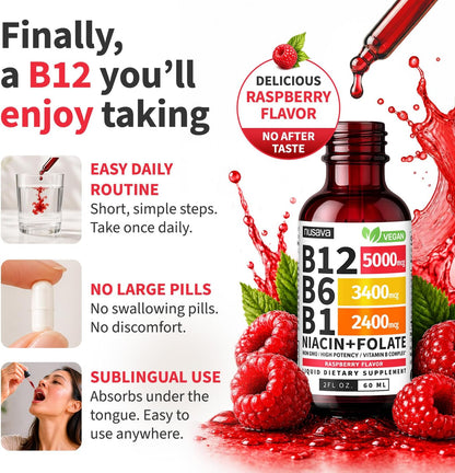 NUSAVA Complejo B Líquido con Vitamina B12, – Folato (B9): contribuye a la síntesis normal de aminoácidos, a la – Image 5