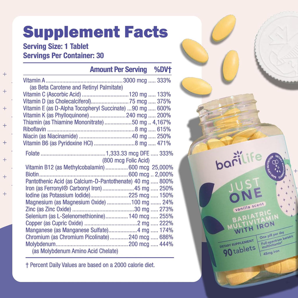 Just One - Multivitamínico Bariátrico Diario con Hierro, 90 Comprimidos