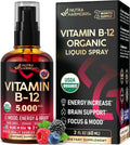 Spray Sublingual de Vitamina B12 Orgánico USDA - 5000 mcg - Metilcobalamina - 60 ml (2 Meses)