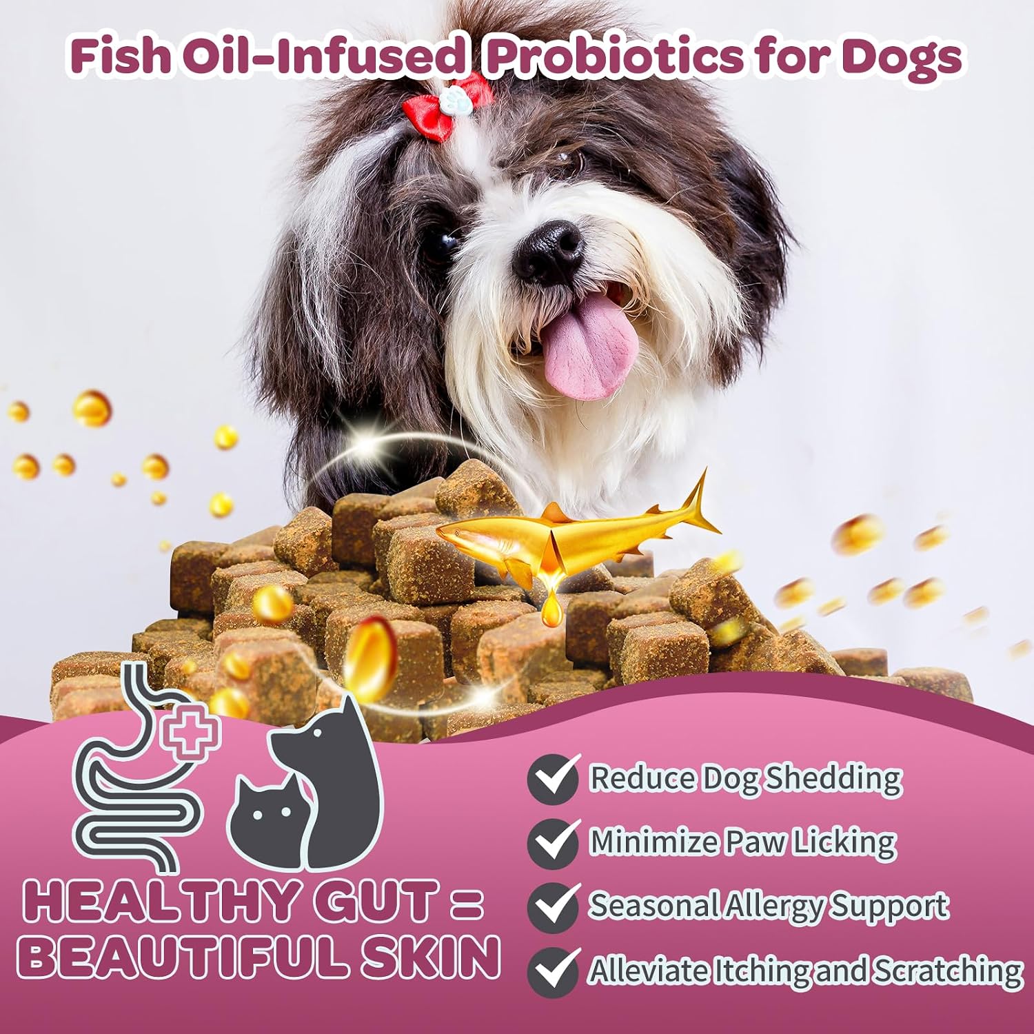 NATURE TARGET Probióticos para Perros, 120 Masticables Sabor Pollo con Enzimas Digestivas y Prebiótico
