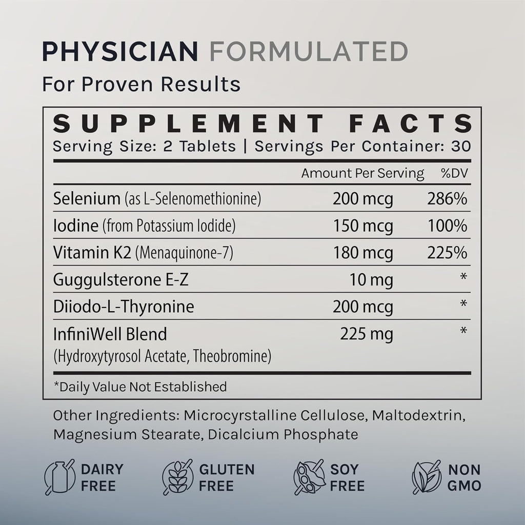InfiniWell Thyroid Support+ - Complejo de Apoyo Tiroideo con Selenio, Yodo y Guggulsterona (60 Comprimidos)