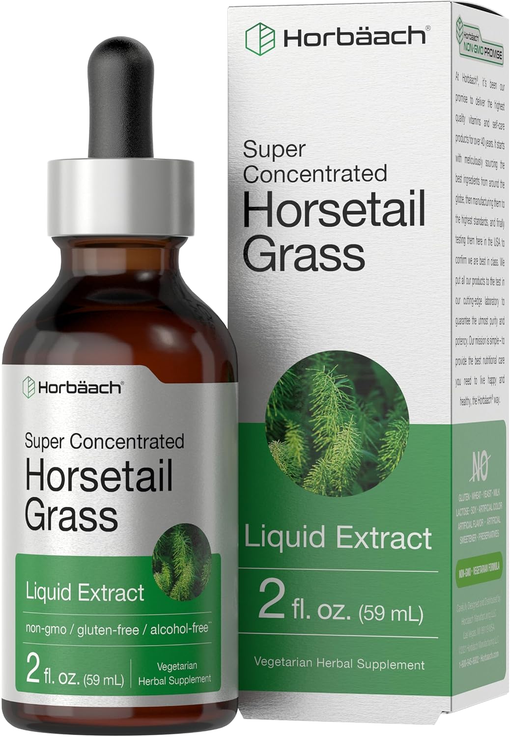 Horbäach Extracto Líquido de Cola de Caballo | Sin Alcohol | 2 fl oz | Vegano, No-GMO y Sin Gluten