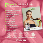 biophix Hair Skin and Nails Complex - 180 Caplets con 10.000 mcg de Biotina