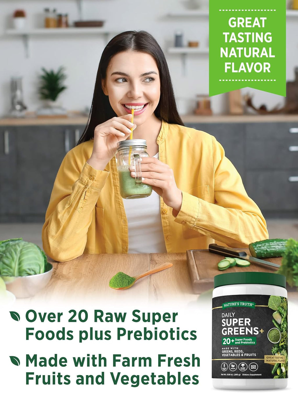 Nature's Truth Super Greens Powder - Superalimentos y Prebióticos - 280g - Vegano y Sin Gluten
