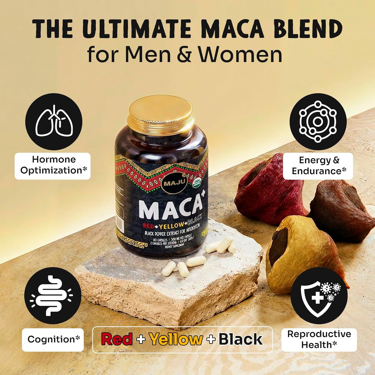 Maju Superfoods Maca Orgánica 4-en-1 en Cápsulas - 120 cápsulas