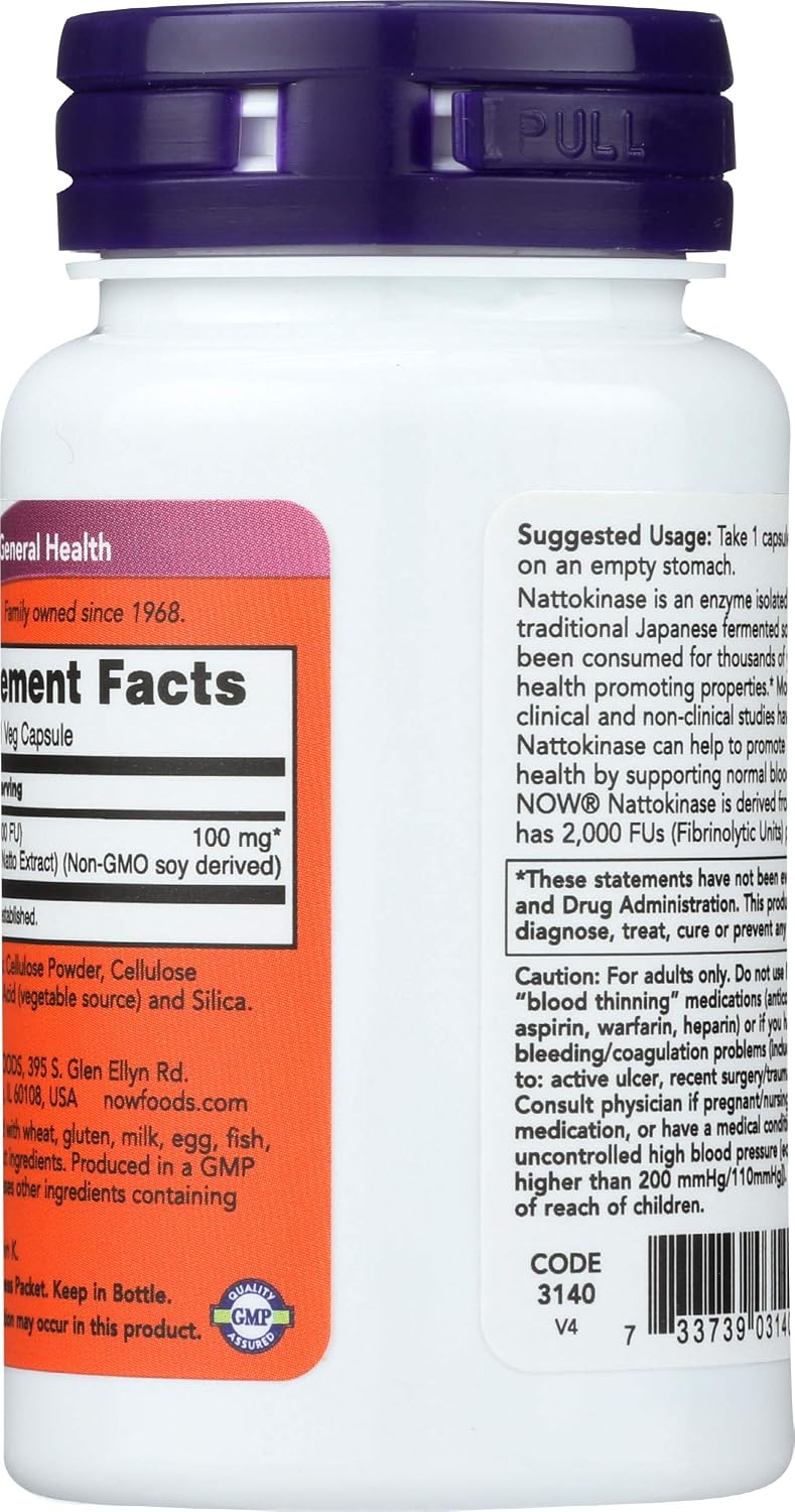 NOW Foods Nattokinasa 100 mg, 60 Cápsulas