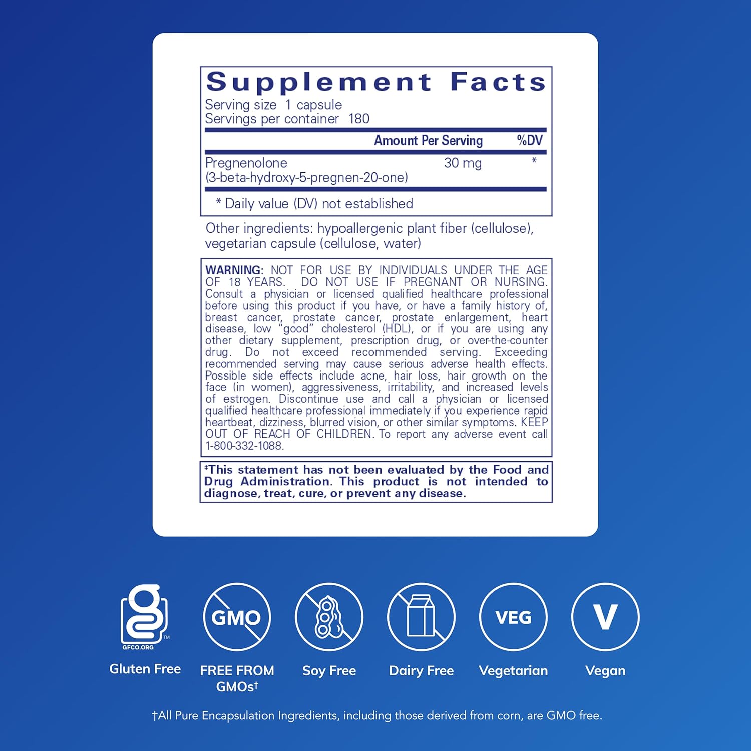 Pregnenolona 30 mg de Pure Encapsulations - 180 Cápsulas