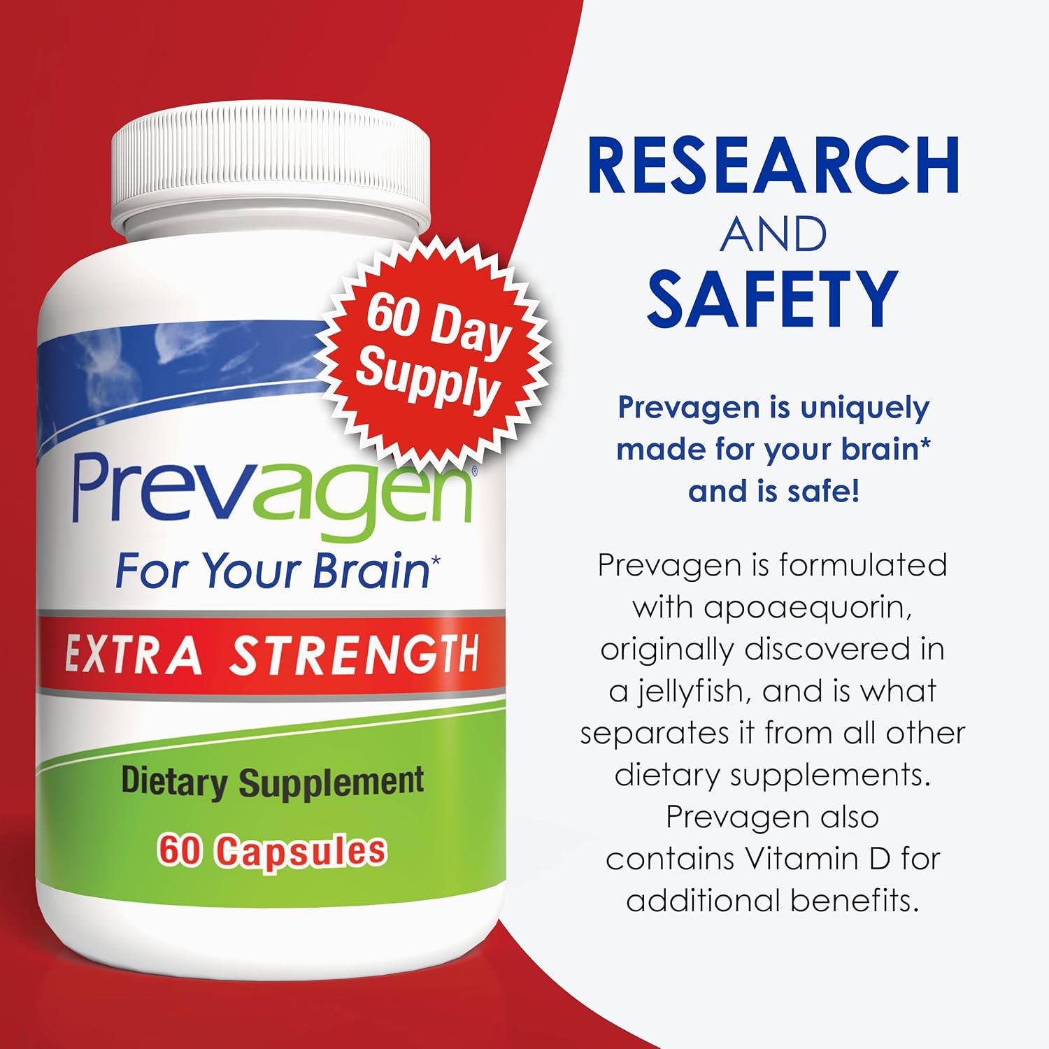 Prevagen Extra Strength - 60 Cápsulas (2 Meses) | Formulado para el Cerebro | 20mg de Apoaequorina + Vitamina D3 con Pastillero Semanal