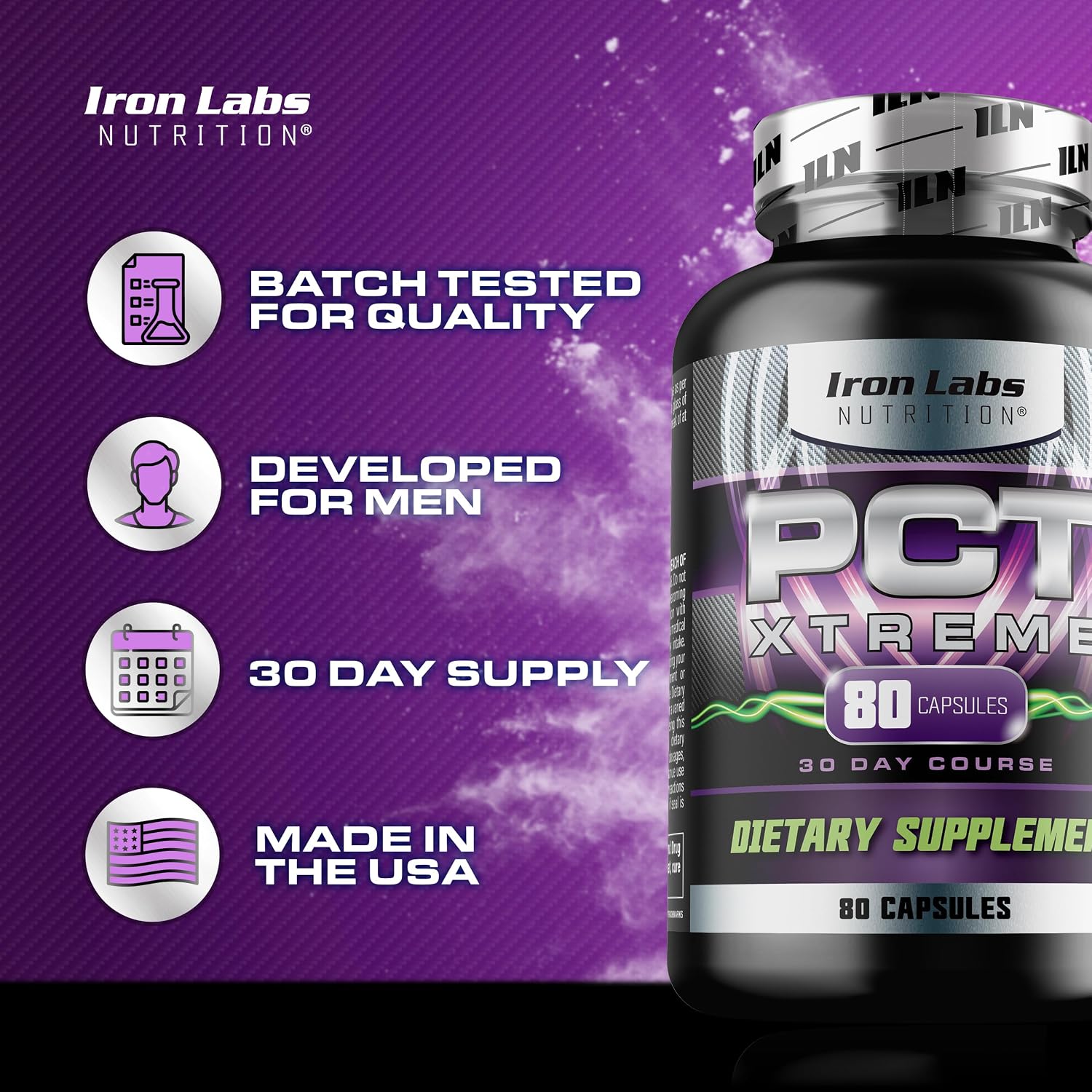 Iron Labs Nutrition PCT Xtreme - Soporte Post-Ciclo para Hombres - 30 Días (80 Cápsulas)