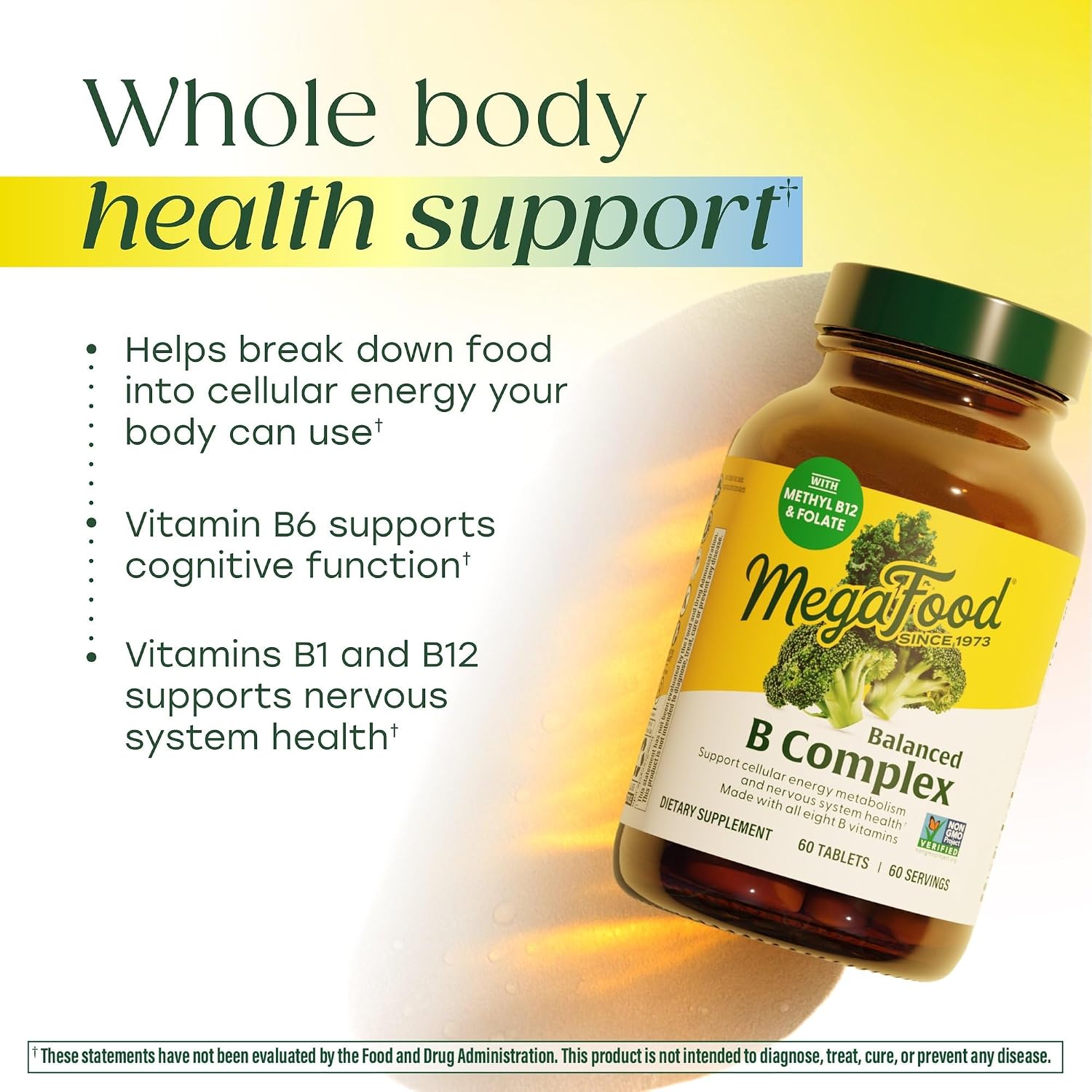 MegaFood Balanced B Complex - Complejo B con 8 Vitaminas B, 60 Comprimidos