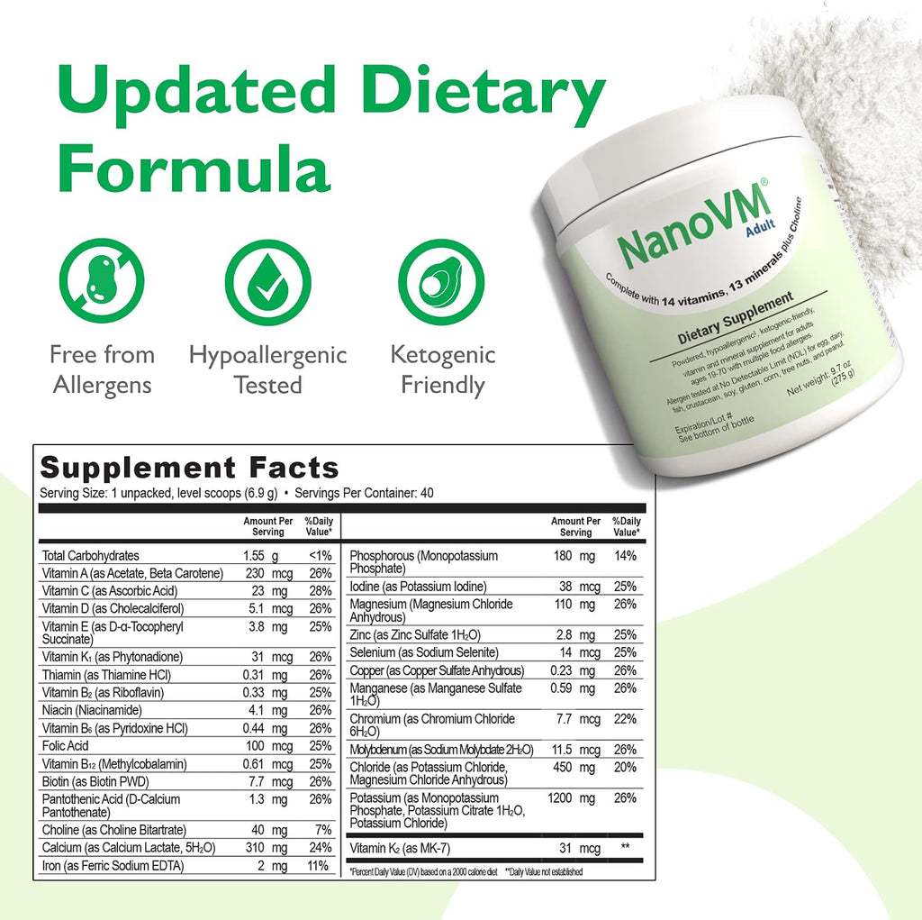 NanoVM Adult - Multivitamínico en Polvo Sin Alérgenos para Mujeres y Hombres, 275g