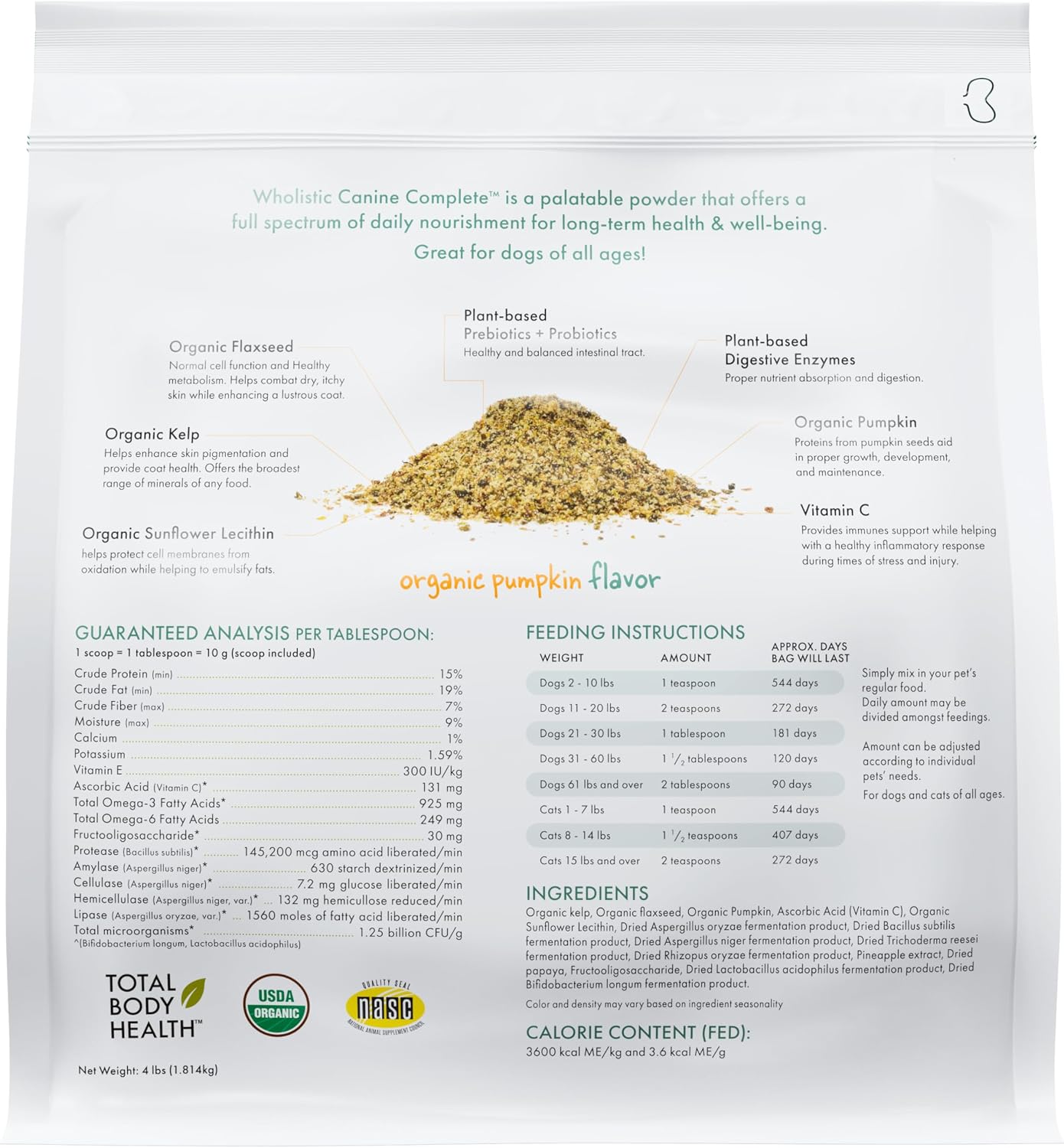 Wholistic Pet Organics Canine Complete - Polvo Multivitamínico para Perros - 1,8 kg (180 dosis)