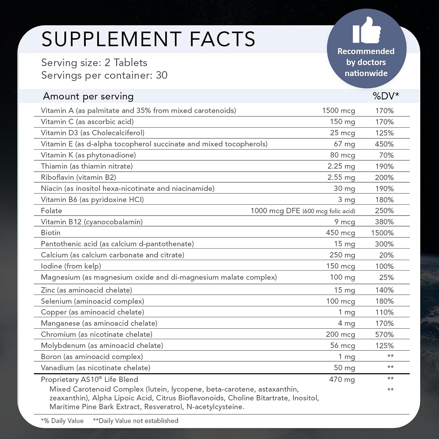 AS 10 Life – Complemento Multivitamínico con Antioxidantes, Resveratrol, Ácido Alfa Lipoico, Luteína y Zeaxantina, 60 comprimidos