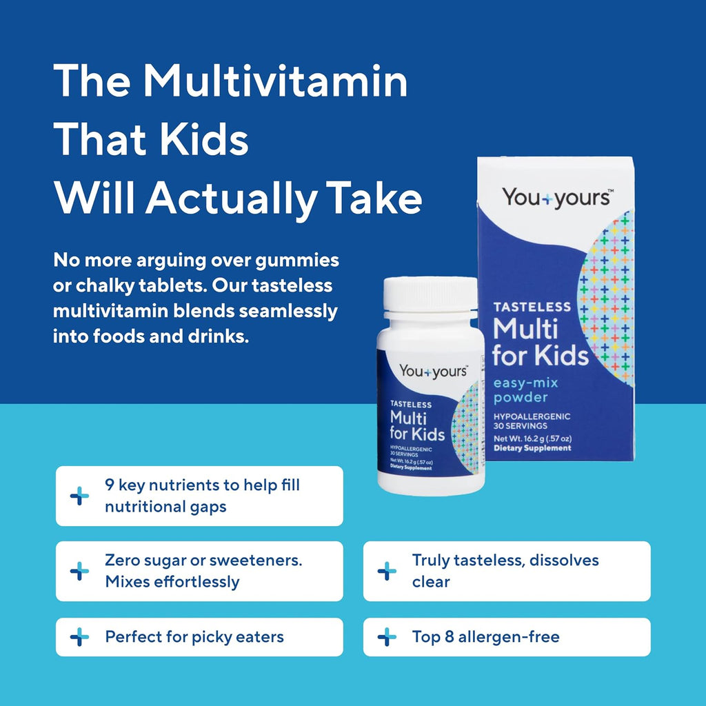 You+yours Multivitamínico en Polvo Sin Sabor para Niños y Bebés - Sin Azúcar, Edulcorantes, Sabores ni Conservantes. 30 Dosis.