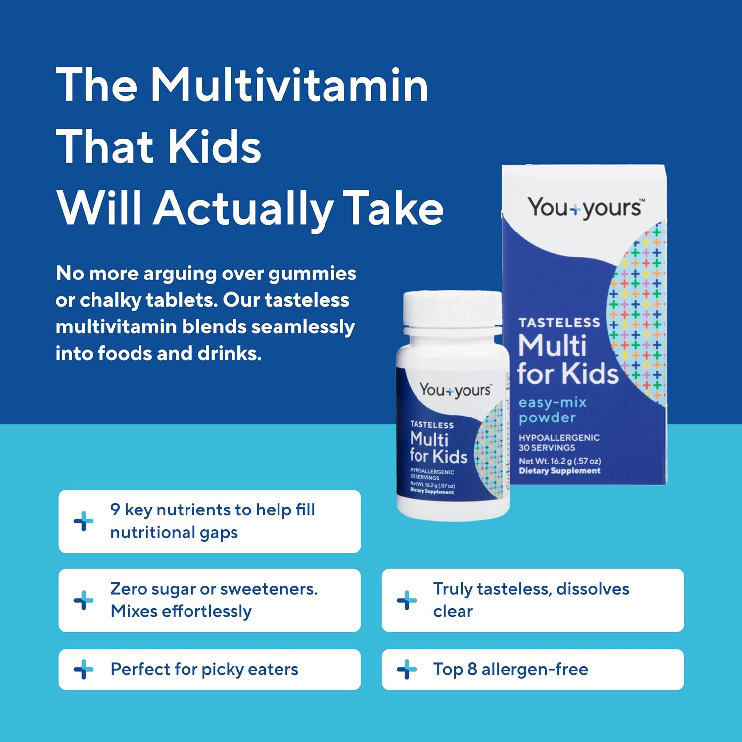 You+yours Multivitamínico en Polvo Sin Sabor para Niños y Bebés - Sin Azúcar, Edulcorantes, Sabores ni Conservantes. 30 Dosis.