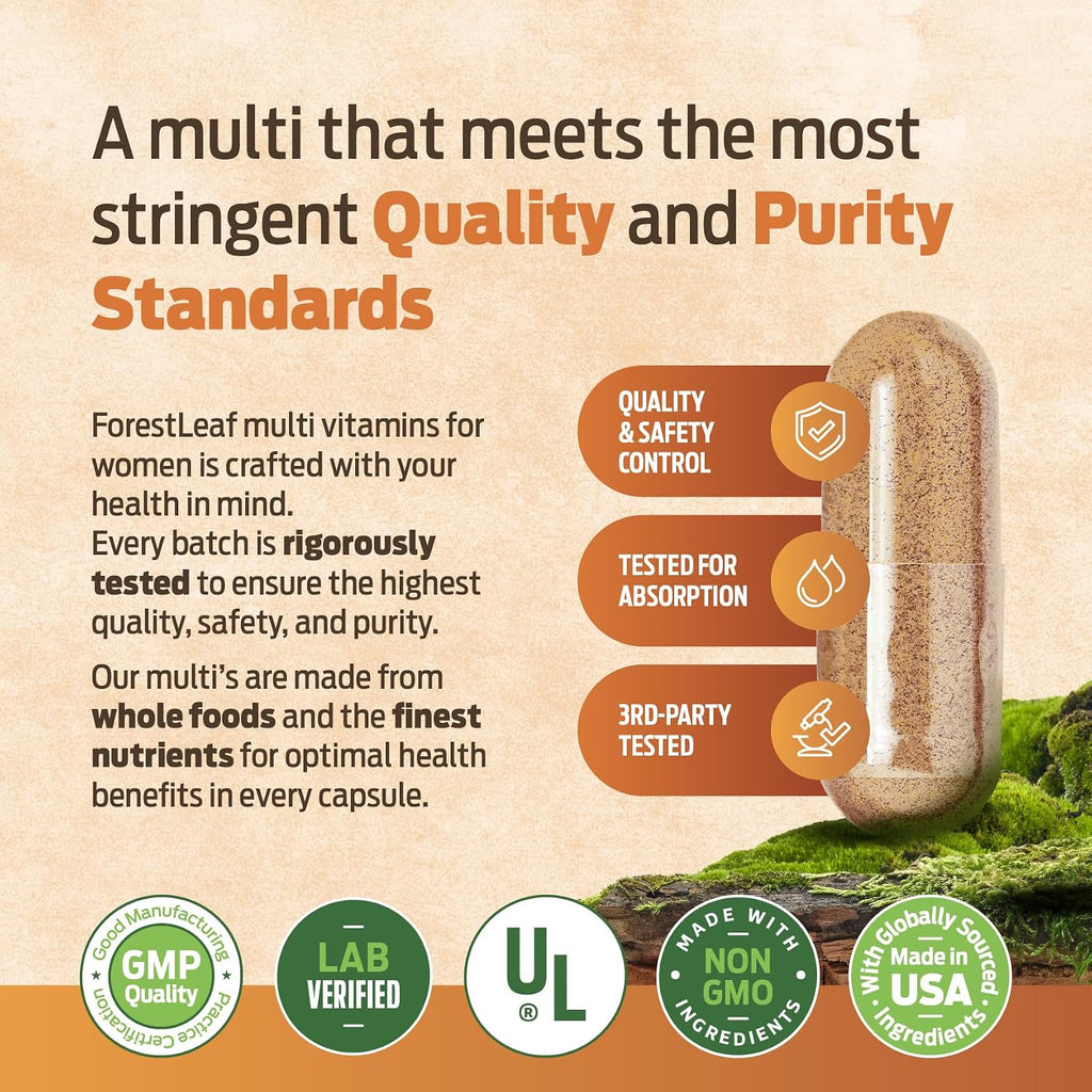 ForestLeaf Daily Vitamin Multivitamin for Men - Multivitamínico Diario para Hombres con Vitaminas y Minerales Esenciales | 60 Cápsulas Veganas