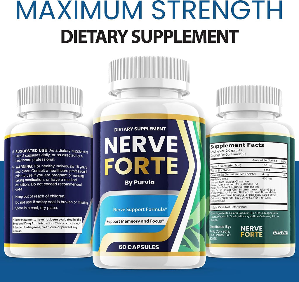 Nerve Forte (2 Pack) - Cápsulas de Fórmula Avanzada para el Bienestar General, 120 Cápsulas