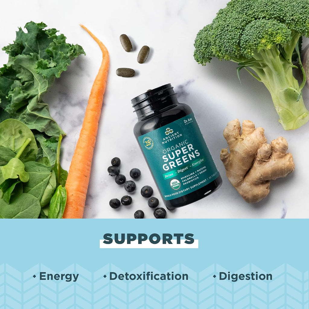 Ancient Nutrition Super Greens con Probióticos - 90 Comprimidos