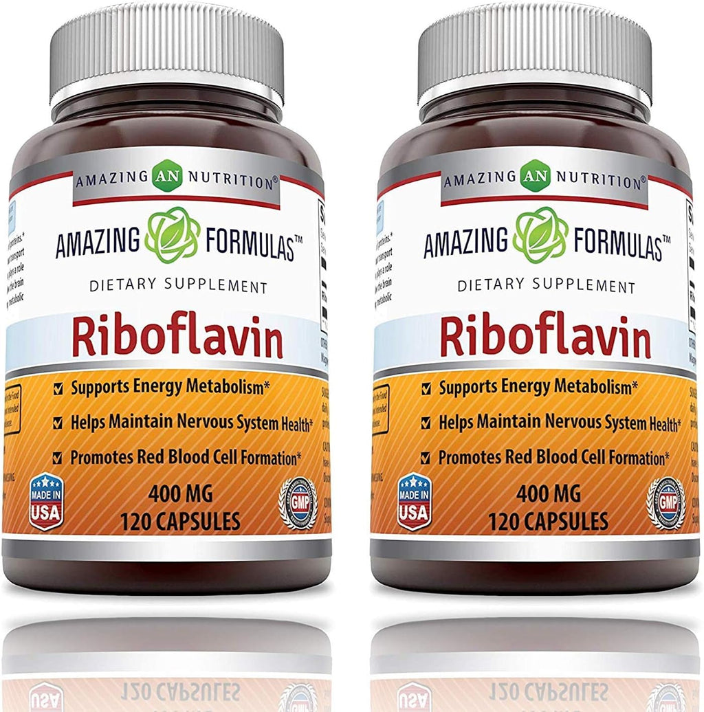 Amazing Formulas Riboflavina (Vitamina B2) Suplemento | 400 mg | 60 Cápsulas | Sin OGM | Sin Gluten