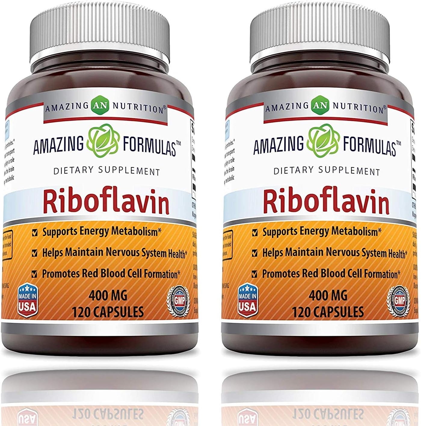 Amazing Formulas Riboflavina (Vitamina B2) Suplemento | 400 mg | 60 Cápsulas | Sin OGM | Sin Gluten