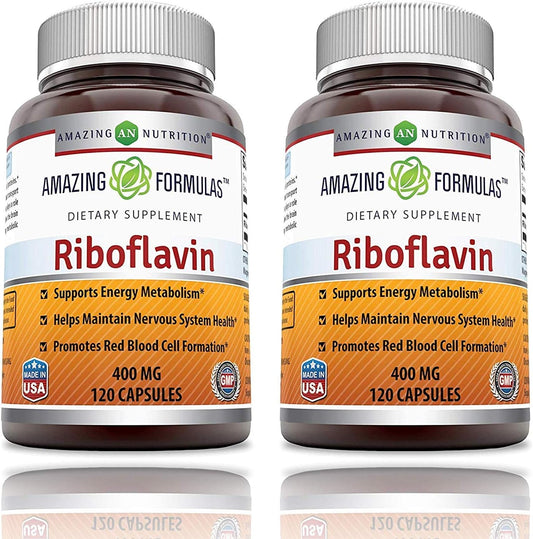 Amazing Formulas Riboflavina 400 mg – 240 Cápsulas – Suplemento de Vitamina B2, Sin OGM, Sin Gluten