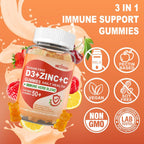Gominolas Sin Azúcar de Vitamina C + D3 + Zinc para Adultos 50+, 9 en 1 con 5000 UI de D3, Bayas de Saúco, Equinácea, Vegano (Pack de 2)