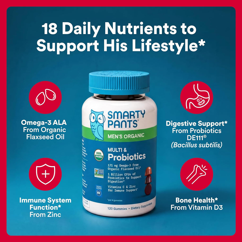 SmartyPants Multivitamínico Orgánico para Hombres con Probióticos y CoQ10 - 120 Gomitas