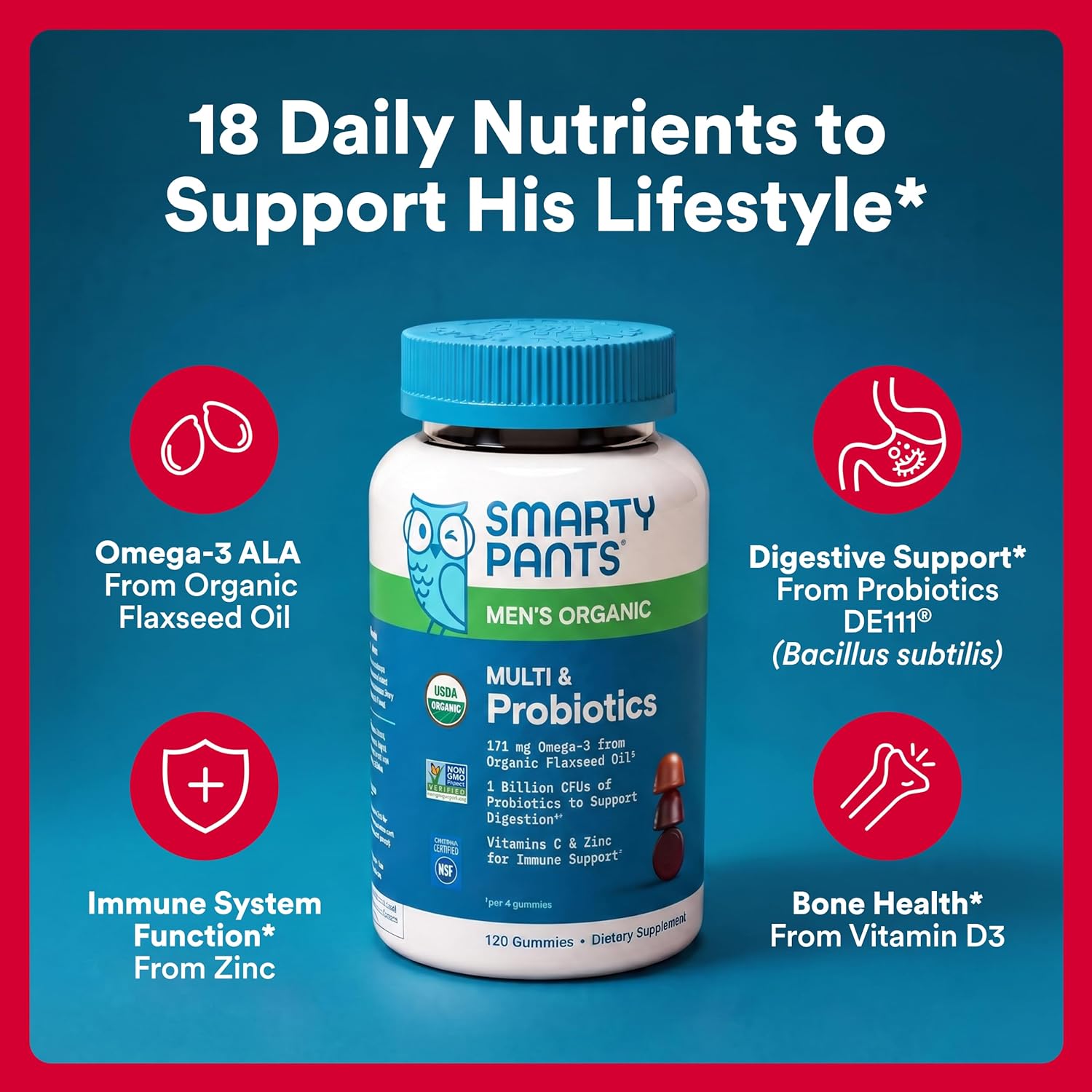 SmartyPants Multivitamínico Orgánico para Hombres con Probióticos y CoQ10 - 120 Gomitas